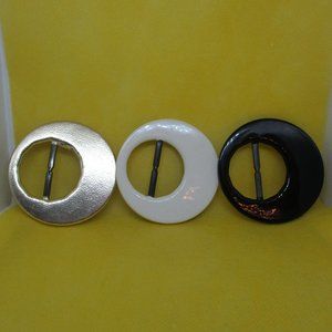 VTG 1980s Faux Leather & Silver Tone Metal Belt Buckle